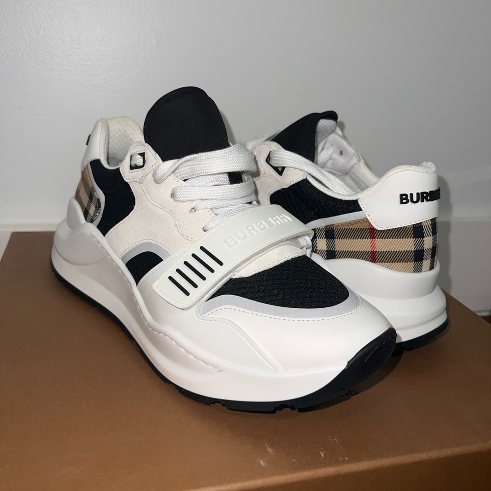 Burberry White and Black Sneakers Athletic Style